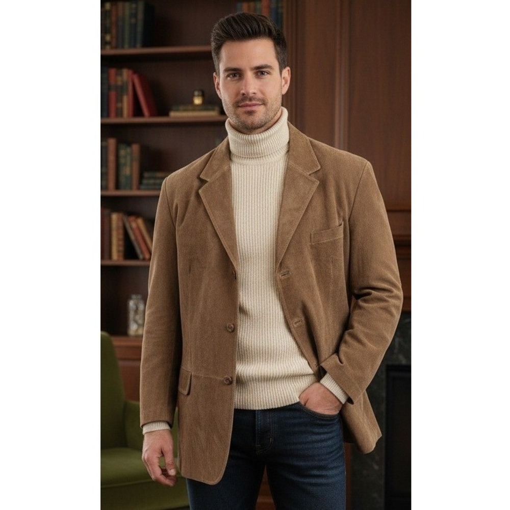 J. Ferrar Blazer Jacket Men's Suede Leather Coat Brown Western Corpcore Size XL